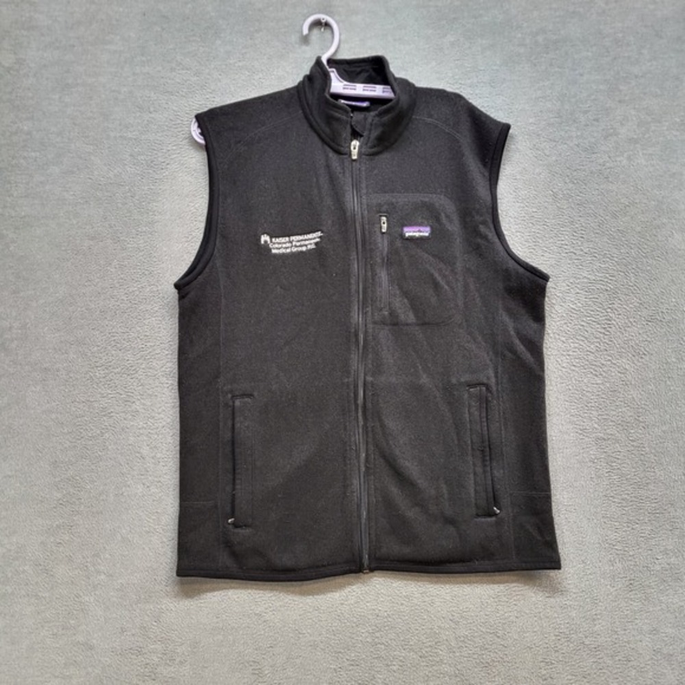 Patagonia Men Jacket Medium Black Vest Full Zip Fleece Pockets Sleeveless Mock